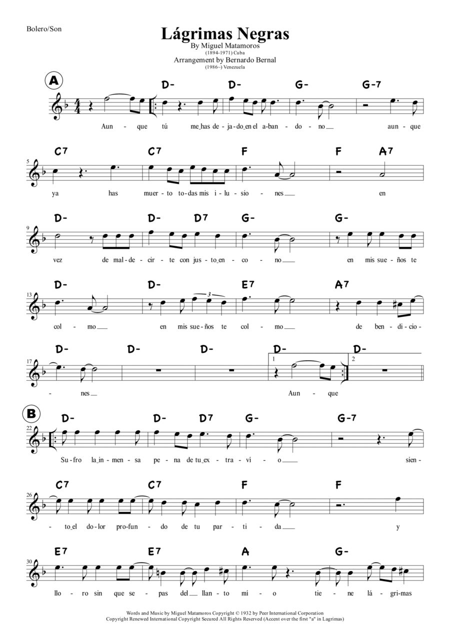 Lagrimas Negras Piano scores gallery preview page 1