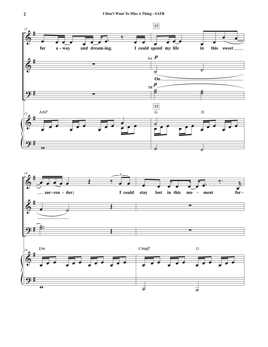 I Don't Want To Miss A Thing 4-Part scores gallery preview page 2