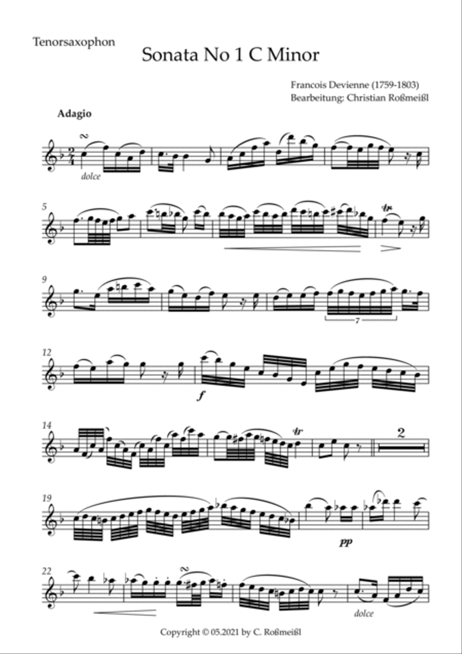 Devienne Sonata No 1 C Minor Part 2 Adagio (Tenorsax) Woodwind Duet scores gallery preview page 2