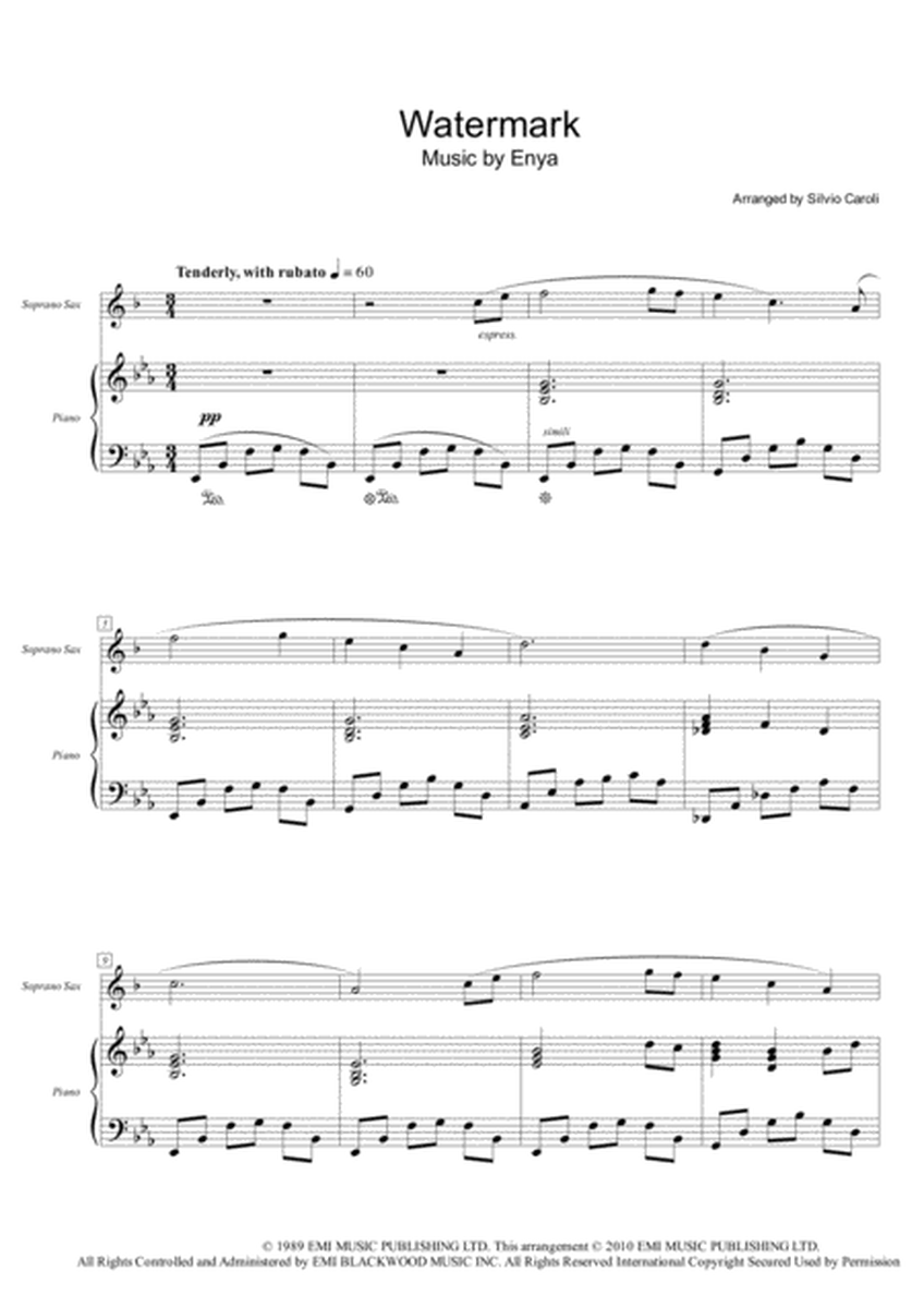 Enya: Watermark - Easy Instrumental Duet - Soprano Sax and Piano - Score in E flat