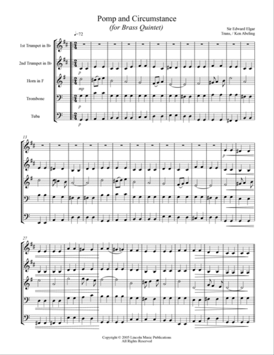 Pomp and Cirumstance (for Brass Quintet) Brass Quintet scores gallery preview page 2
