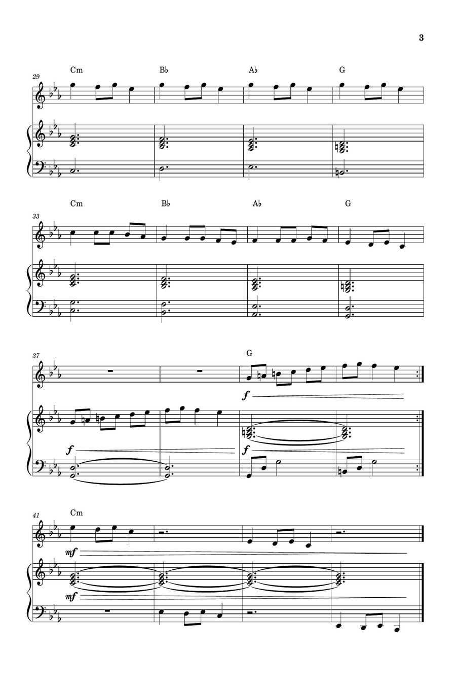 Carol of The Bells for Violin and Piano (Very Easy - Beginner) in C minor - With Chords Violin Solo scores gallery preview page 3