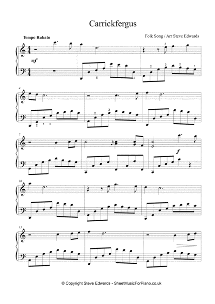 Carrickfergus - Piano Solo - Intermediate Piano Solo scores gallery preview page 2