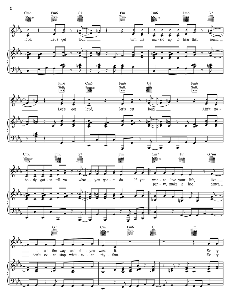 Let's Get Loud Piano, Vocal, Guitar scores gallery preview page 2