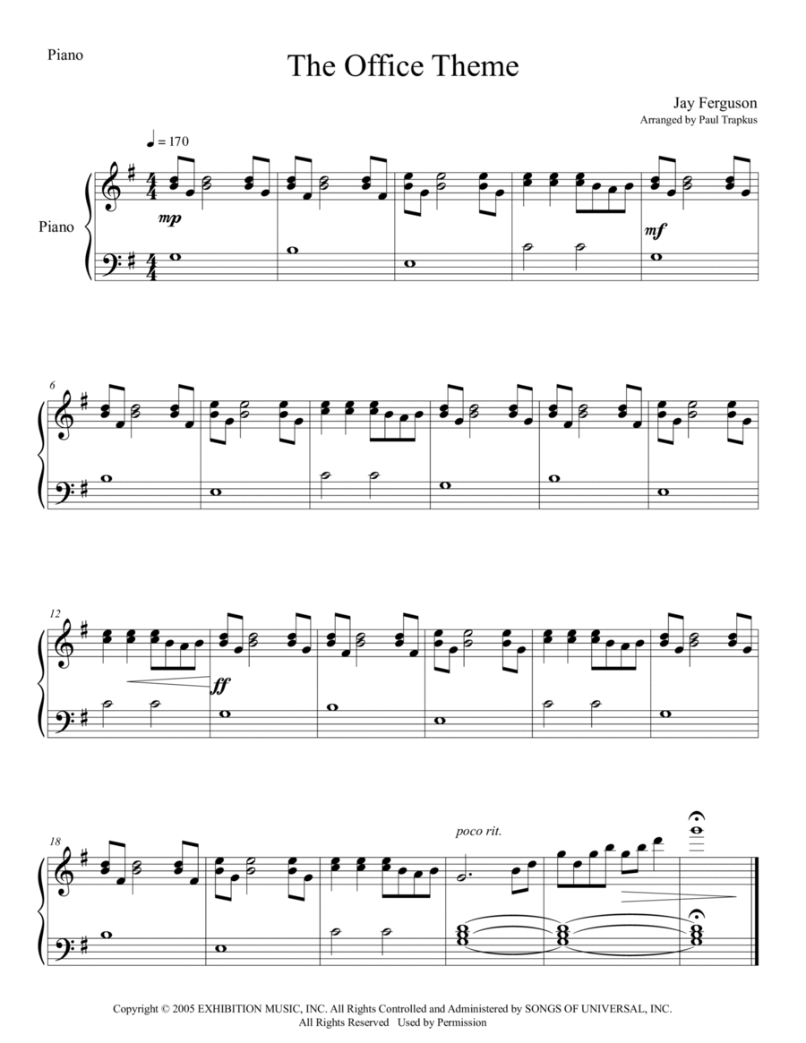The Office - Theme Piano Solo scores gallery preview page 1
