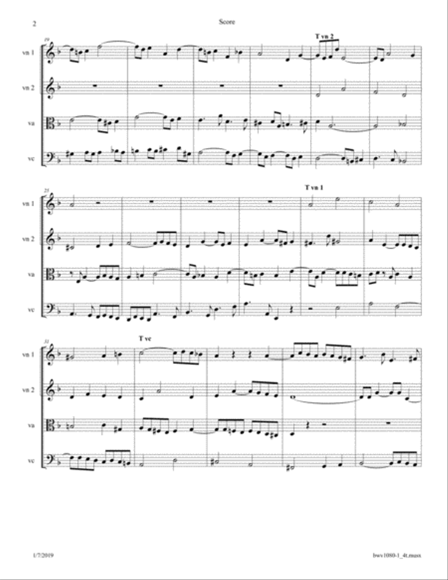 Bach: The Art of Fugue, BWV 1080; Fugue 1 arr. for String Quartet String Quartet scores gallery preview page 2