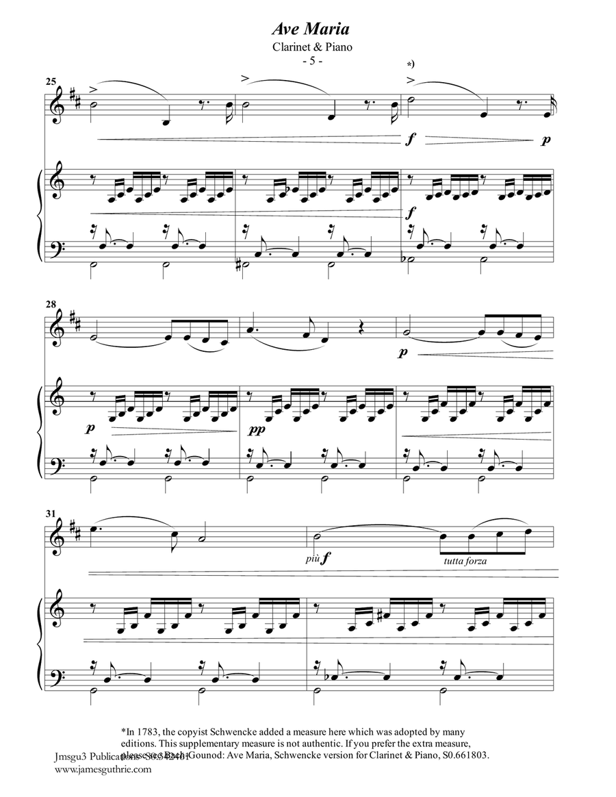 Bach-Gounod: Ave Maria for Clarinet & Piano B-Flat Clarinet scores gallery preview page 5
