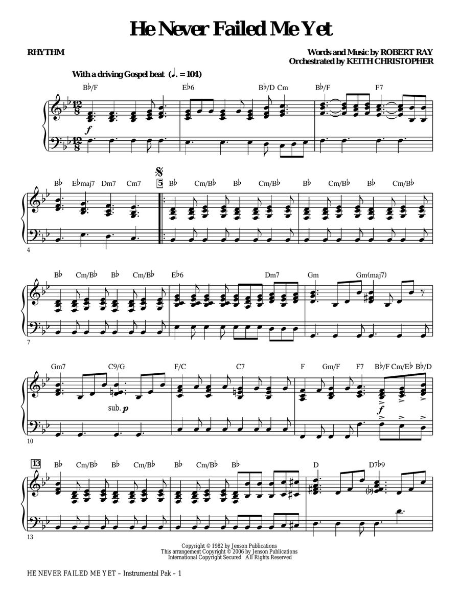 He Never Failed Me Yet (orch. Keith Christopher) - Rhythm Choir scores gallery preview page 1