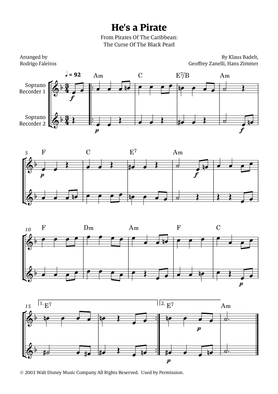 He's A Pirate Woodwind Duet scores gallery preview page 1