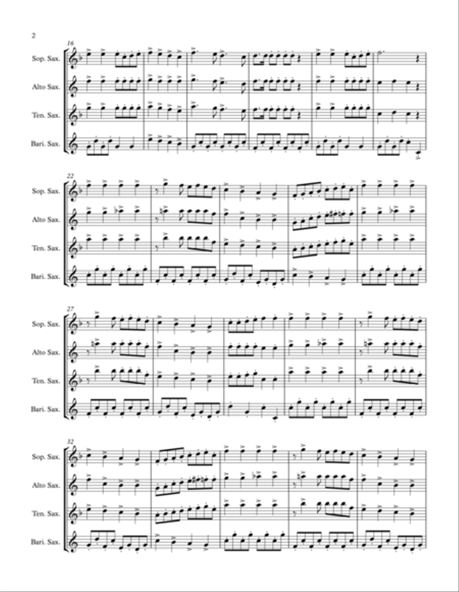 Jewish Medley: Saxophone Quartet Saxophone Quartet scores gallery preview page 2