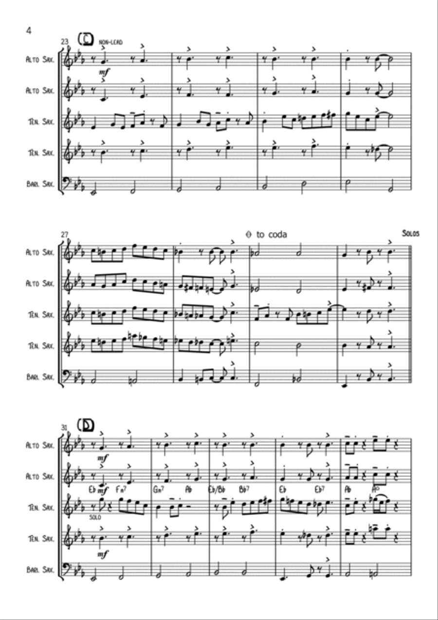 (everybody's Waitin' For) The Man With The Bag Saxophone Quintet scores gallery preview page 4