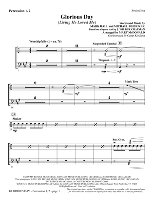Book cover for Glorious Day (Living He Loved Me) (arr. Mary McDonald) - Percussion 1 & 2