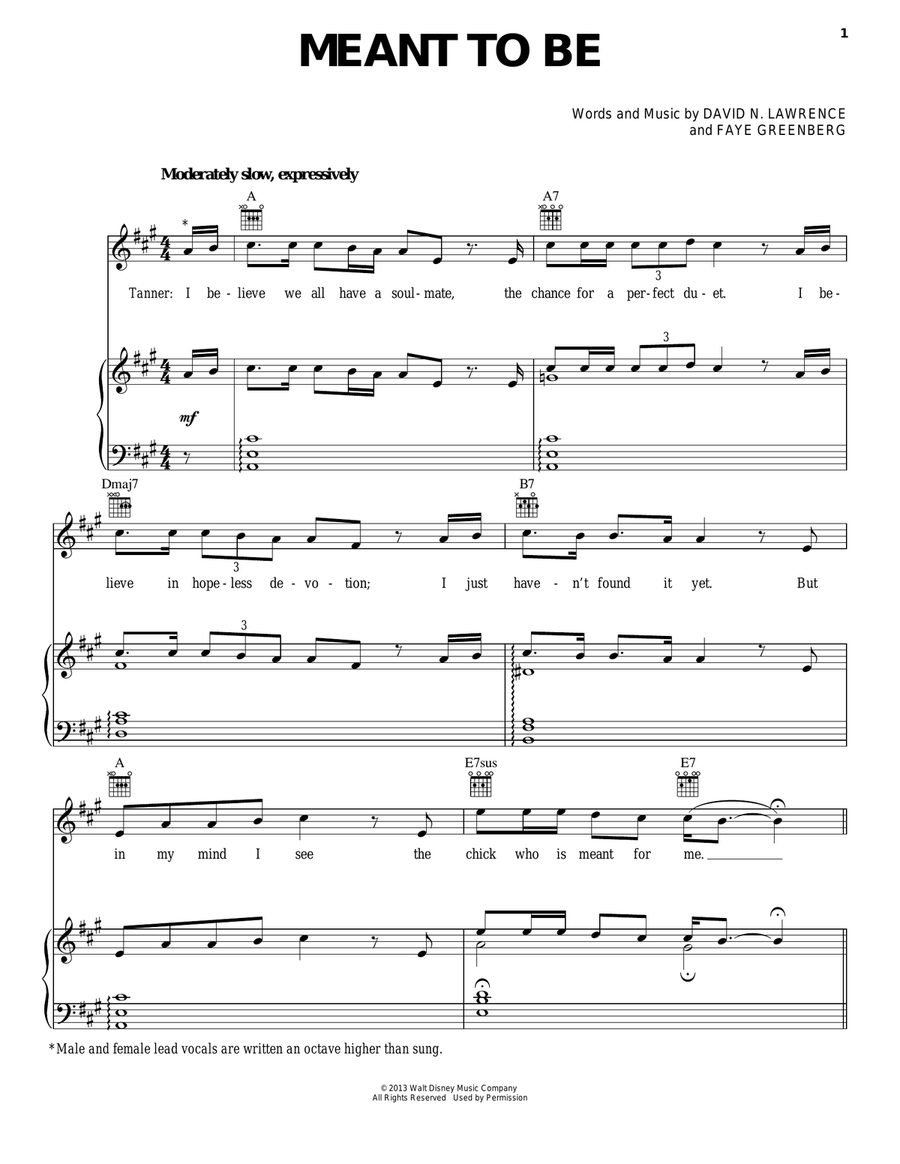 Meant To Be Piano, Vocal, Guitar scores gallery preview page 1