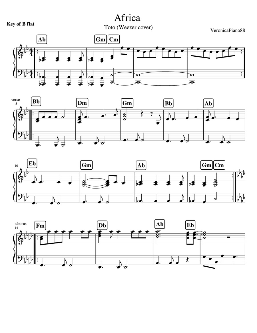 Africa Piano Solo scores gallery preview page 1