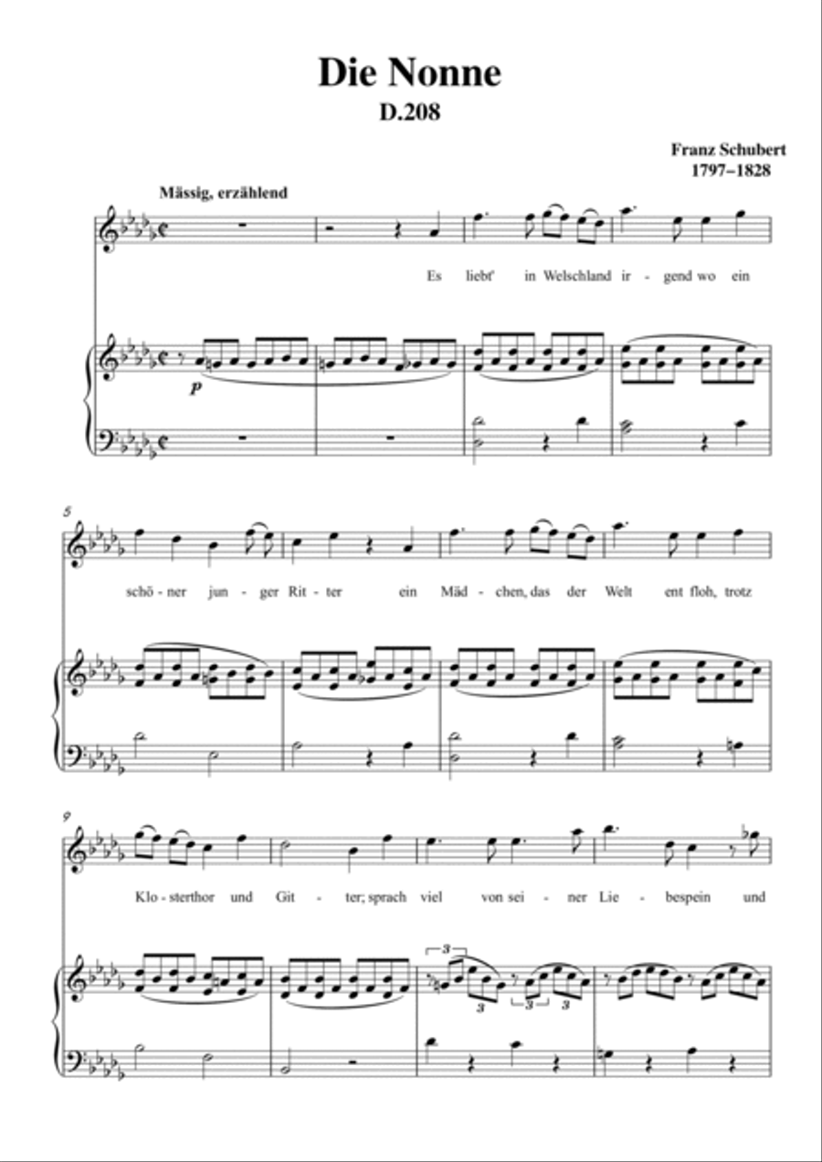 Schubert-Die Nonne in bD D.208,for Vocal and Piano Voice scores gallery preview page 2