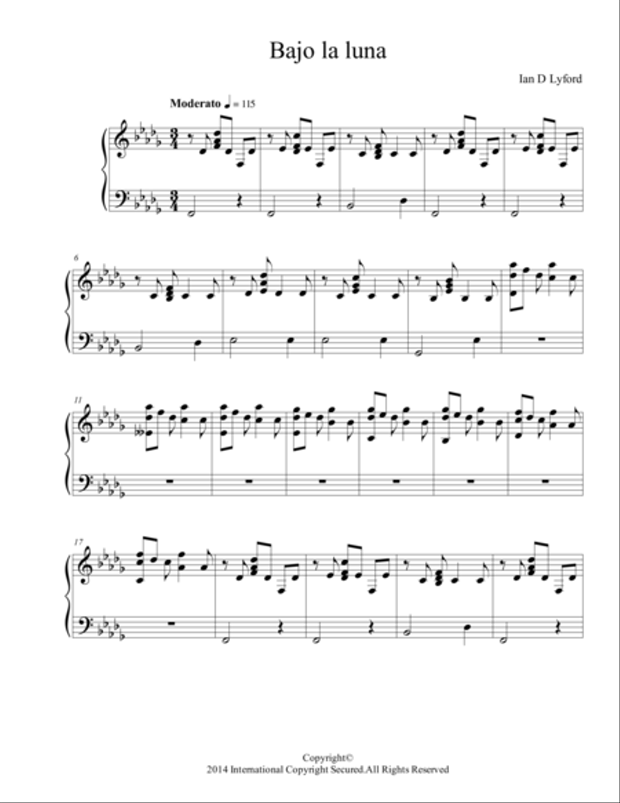 BAJO LA LUNA BAJO LA LUNA Piano Solo scores gallery preview page 1