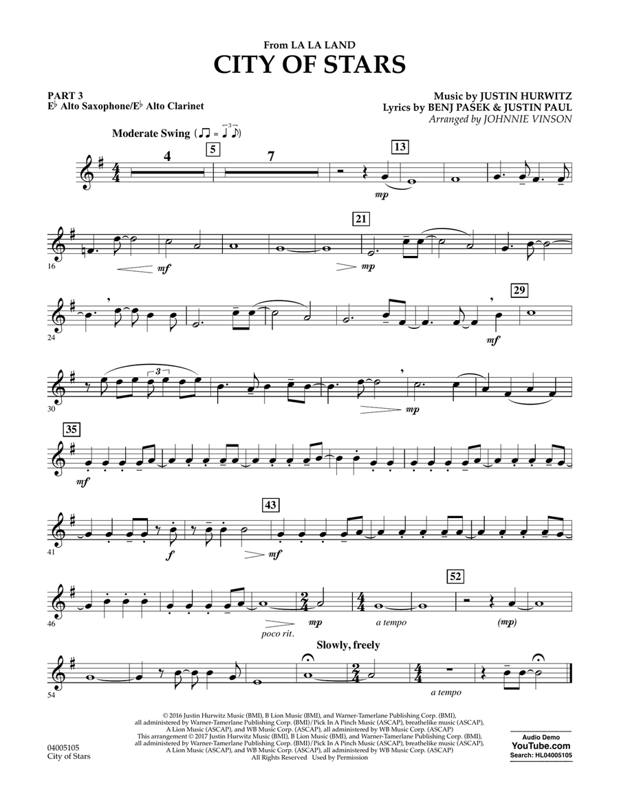 City of Stars (from La La Land) - Pt.3 - Eb Alto Sax/Alto Clar. Concert Band scores gallery preview page 1