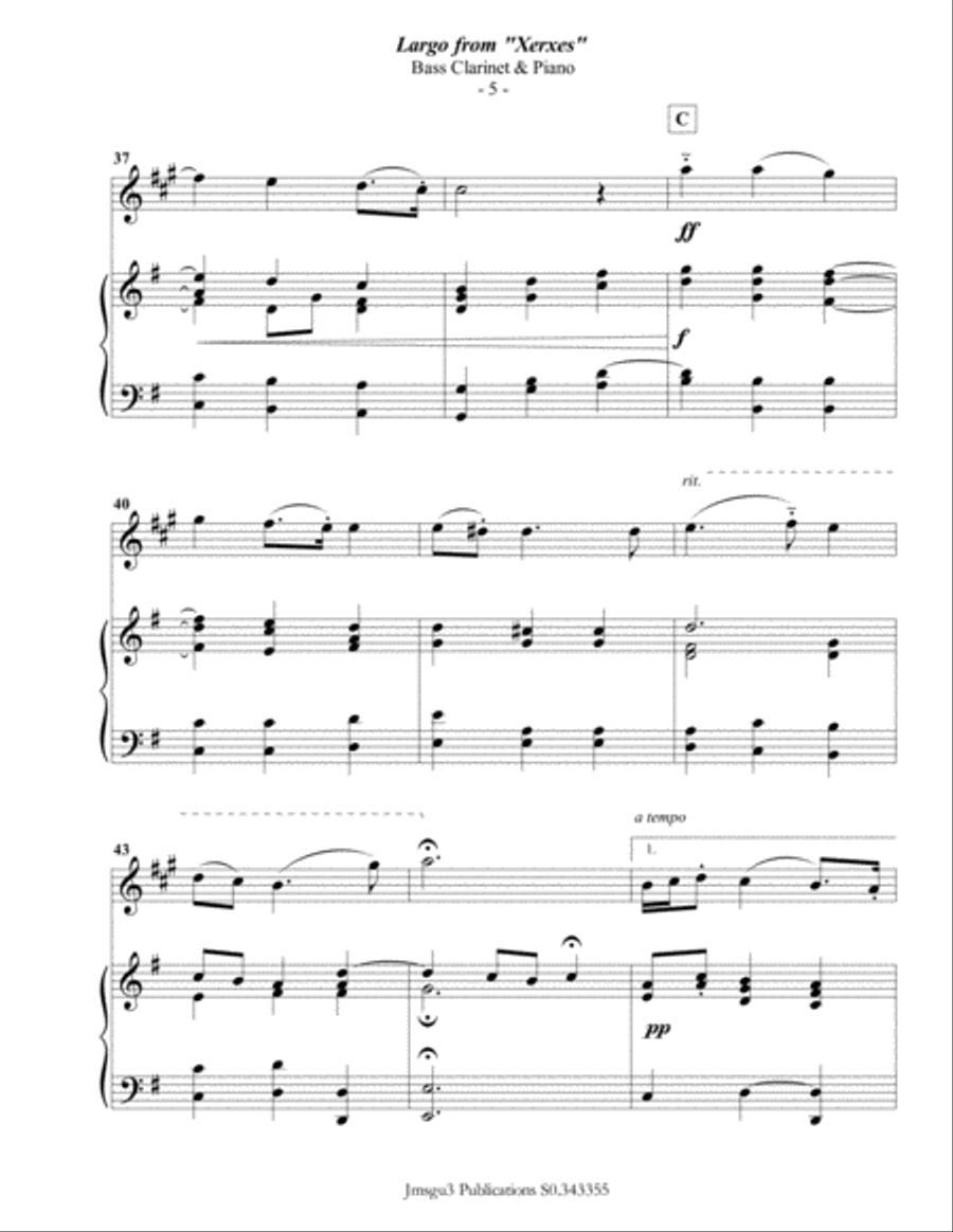 Handel: Largo from Xerxes for Bass Clarinet & Piano Bass Clarinet scores gallery preview page 5