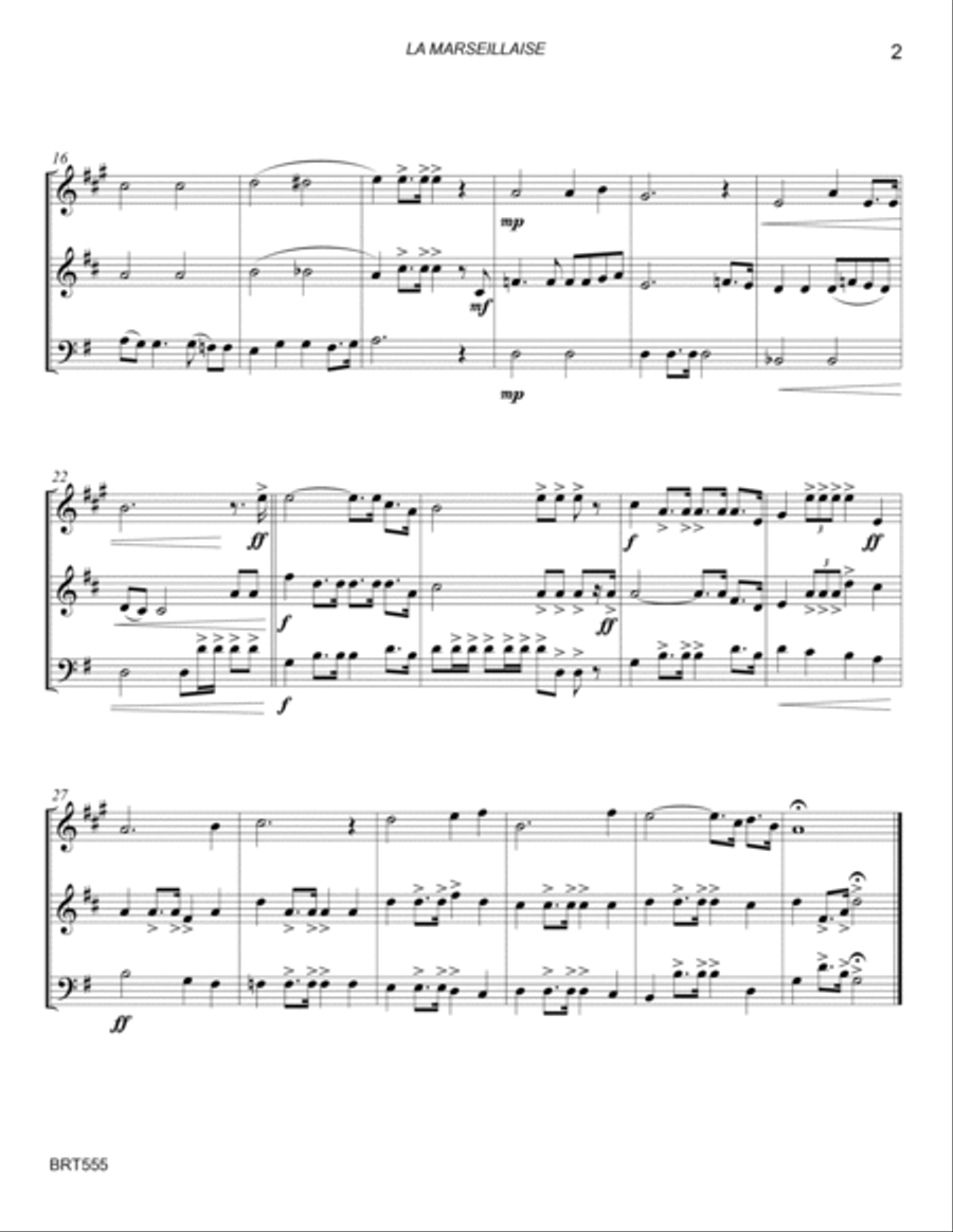 LA MARSEILLAISE (National Anthem of France) - BRASS TRIO (unaccompanied) Brass Trio scores gallery preview page 2