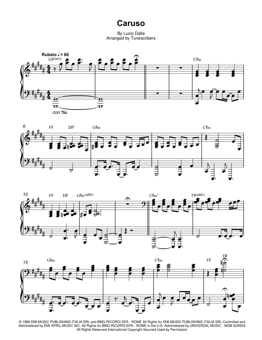 Caruso Caruso Piano Solo scores gallery preview page 1