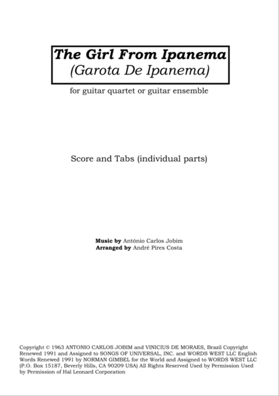 The Girl From Ipanema (Garota De Ipanema) Guitar Ensemble scores gallery preview page 1