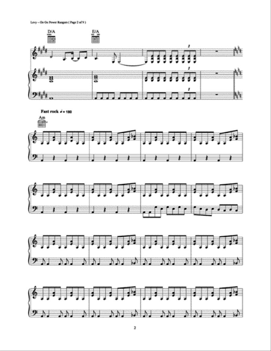 Go Go Power Rangers Piano, Vocal, Guitar scores gallery preview page 2