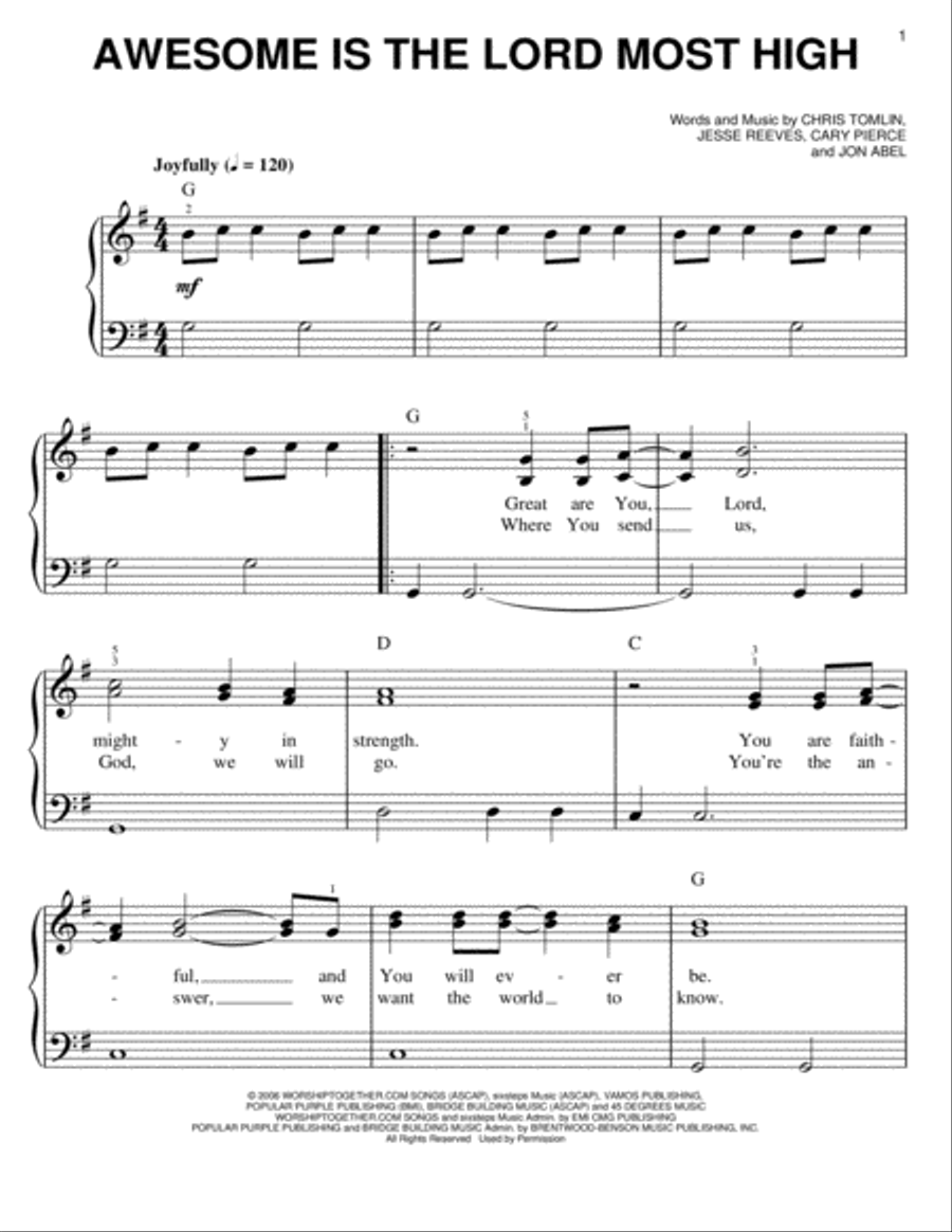 Awesome Is The Lord Most High Easy Piano scores gallery preview page 1