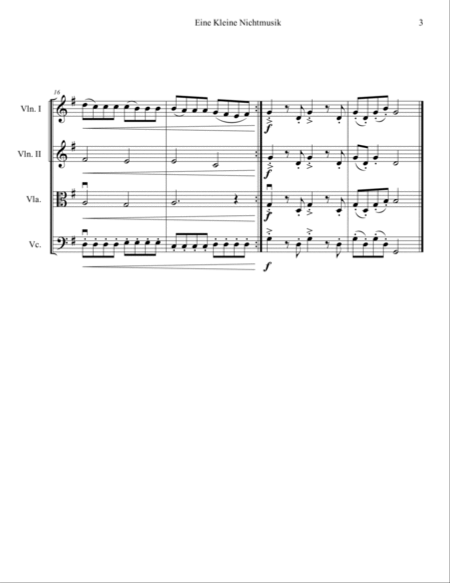 Eine Kleine Nachtmusik (A Little Night Music) for String Quartet String Quartet scores gallery preview page 3