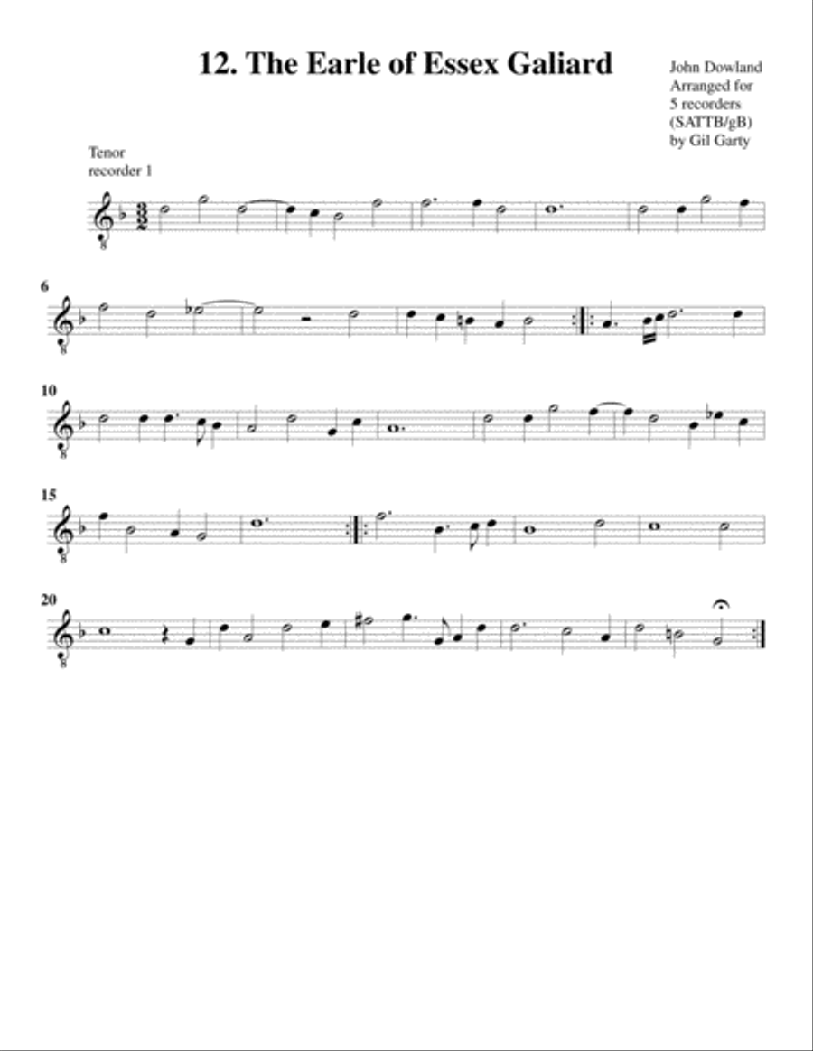 The Earle of Essex Galiard (12, 1604) (arrangement for 5 recorders) Recorder scores gallery preview page 4