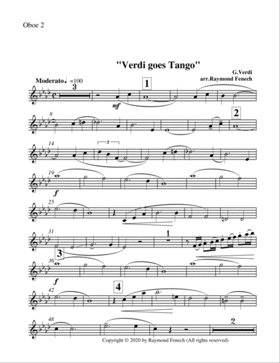 Verdi Goes Tango - G.Verdi - 2 Oboes, Piano and Drum Set Woodwind Duet scores gallery preview page 4