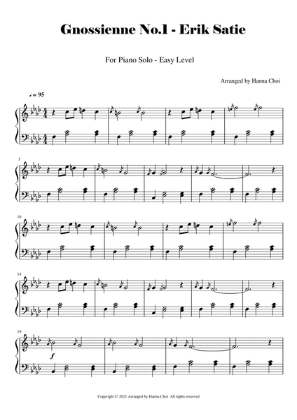 Gnossienne No.1 - Erik Satie [for Piano/Easy Arrangement] image number null