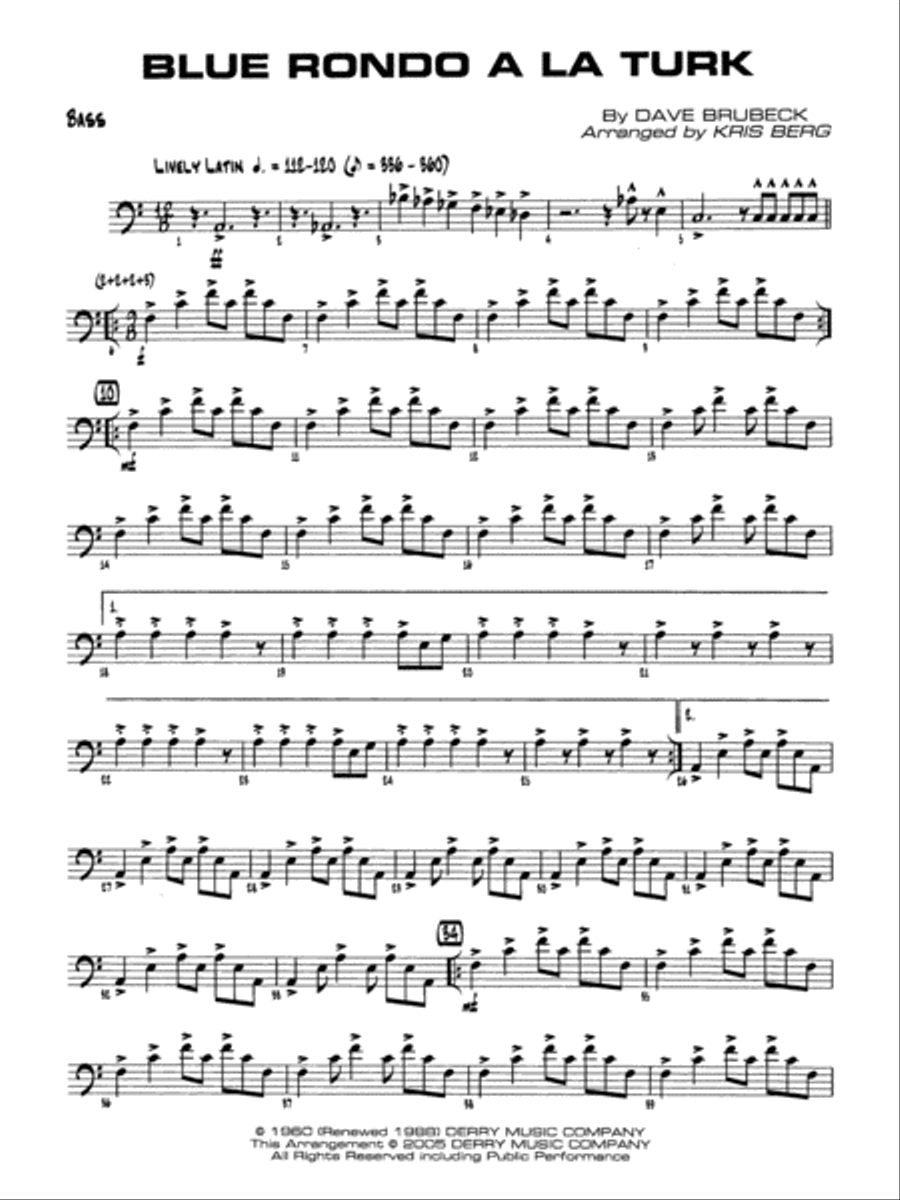 Blue Rondo a la Turk: String Bass Jazz Ensemble scores gallery preview page 1
