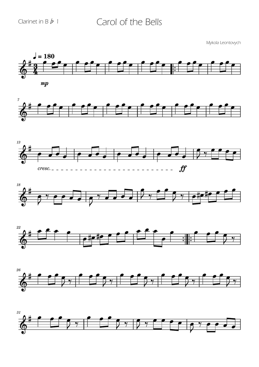 Carol of the Bells - Clarinet Trio Clarinet Trio scores gallery preview page 5