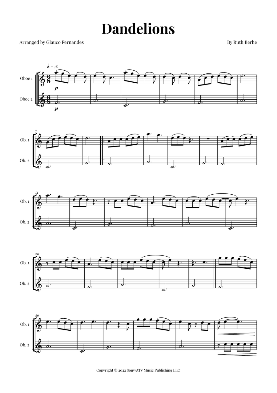 Dandelions Woodwind Duet scores gallery preview page 1