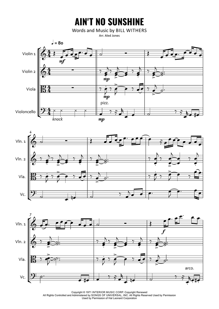 Ain't No Sunshine String Quartet scores gallery preview page 1