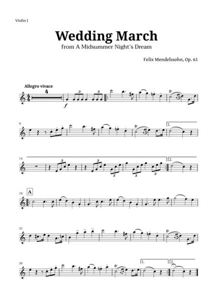 Wedding March by Mendelssohn for String Quartet and Piano with Chords image number null