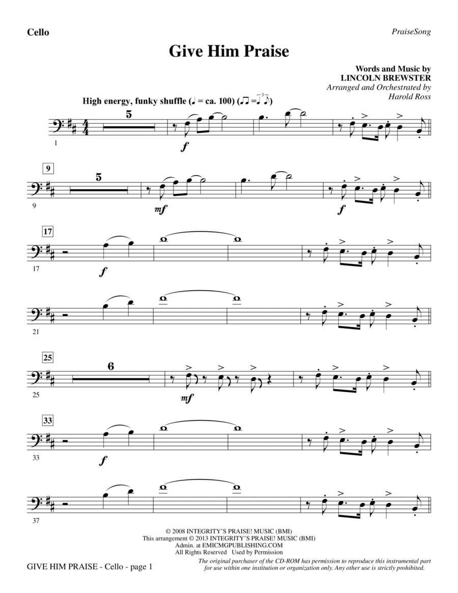 Give Him Praise - Cello Choir scores gallery preview page 1