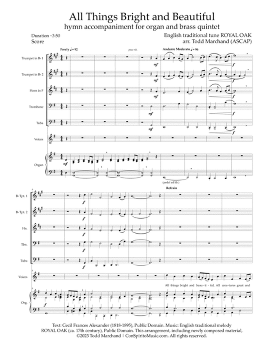 All Things Bright and Beautiful — festival hymn accompaniment for organ, brass quintet image number null