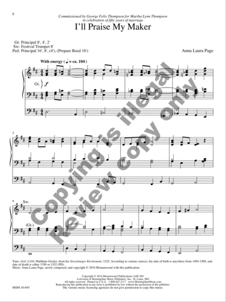 The King of Heaven: Five Hymns of Praise for Organ Organ Solo scores gallery preview page 4