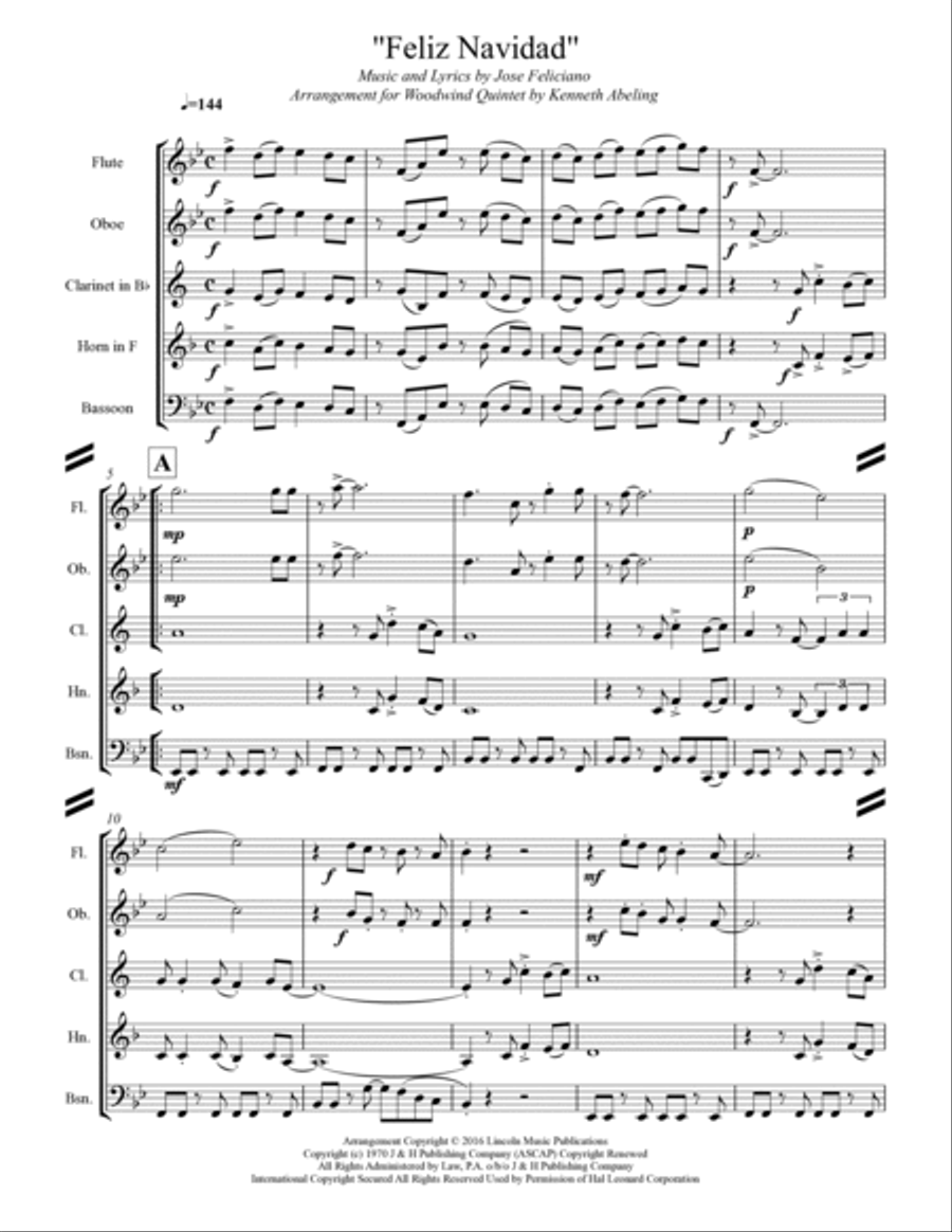 Feliz Navidad Feliz Navidad Woodwind Quintet scores gallery preview page 2