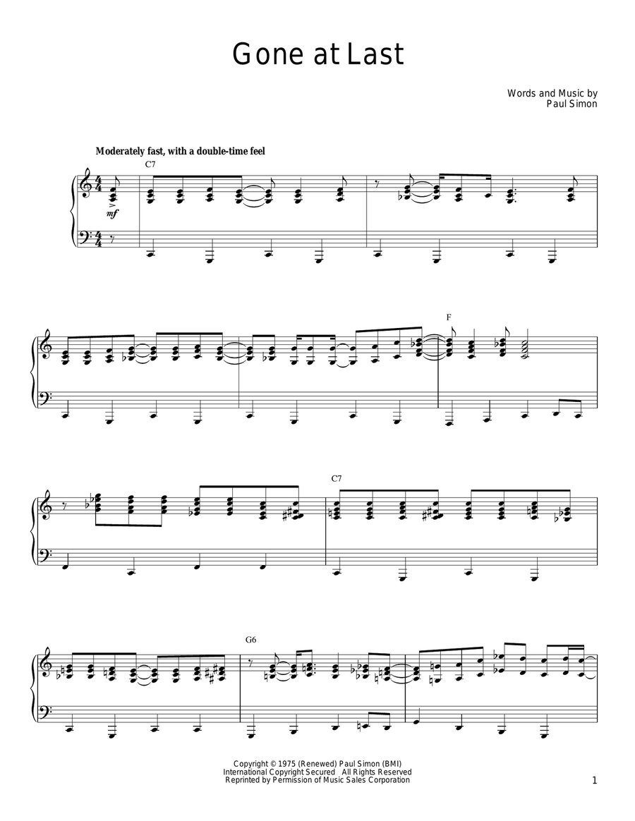 Gone At Last Piano, Vocal, Guitar scores gallery preview page 1