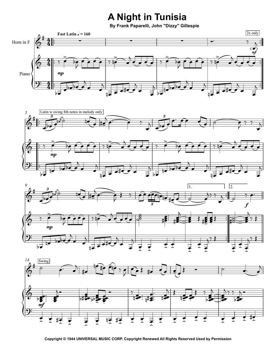 A Night In Tunisia Piano scores gallery preview page 2
