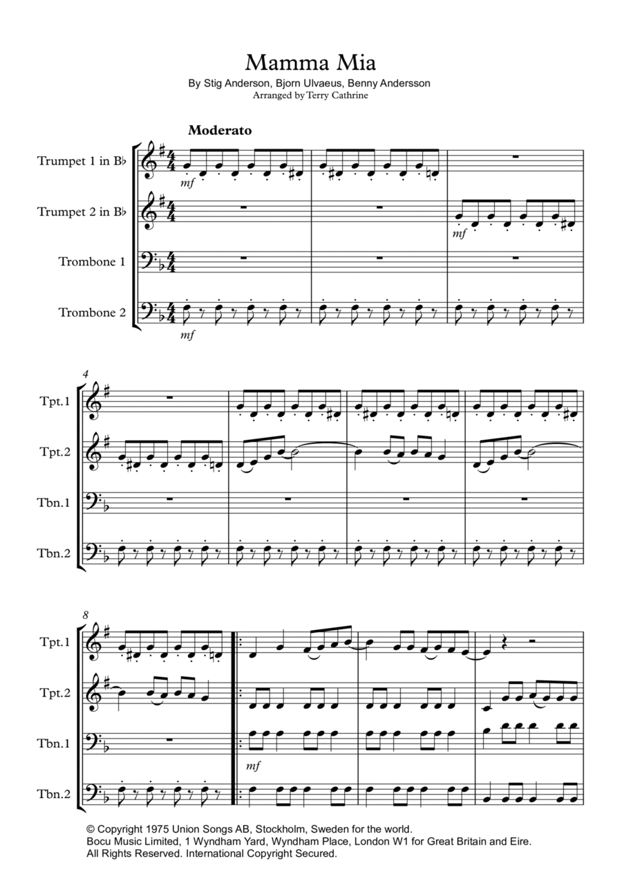 Mamma Mia Brass Ensemble scores gallery preview page 1