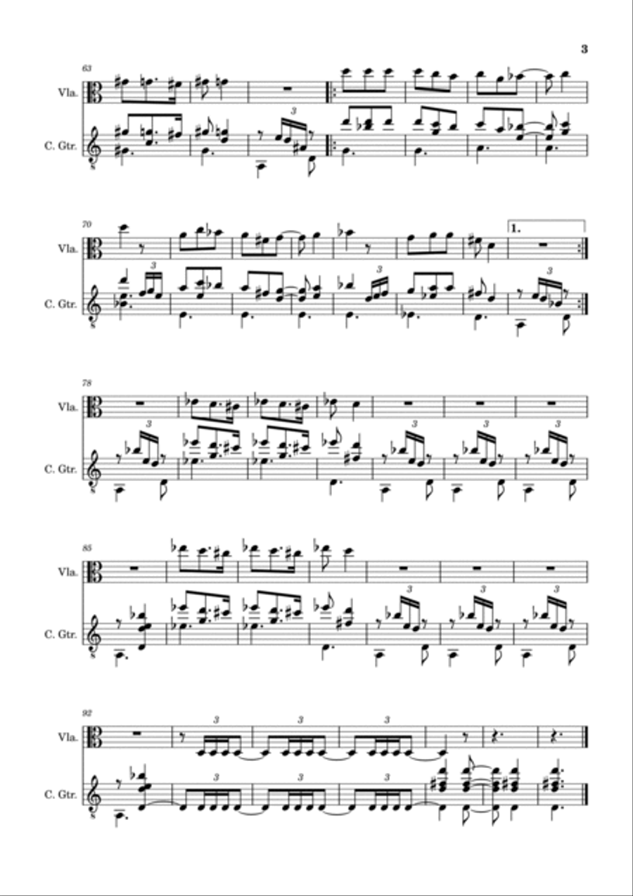 Spanish Popular Song - Anda Jaleo. Arrangement for Viola and Classical Guitar. Score and Parts String Duet scores gallery preview page 3