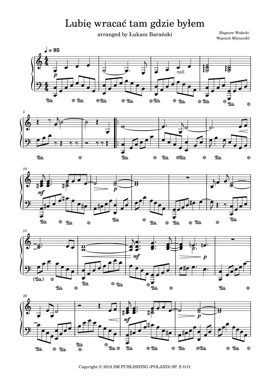 Lubie Wracac Tam Gdzie Bylem Piano Solo scores gallery preview page 1