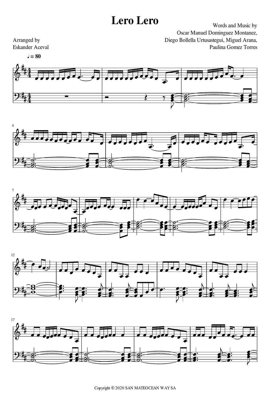 Lero Lero Lero Lero Piano Solo scores gallery preview page 1