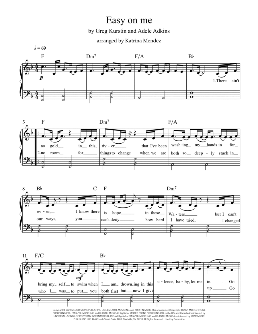 Easy On Me Piano, Vocal, Guitar scores gallery preview page 1