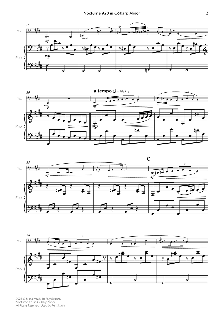 Nocturne No.20 in C-Sharp minor - Tuba and Piano (Full Score and Parts) Piano scores gallery preview page 4