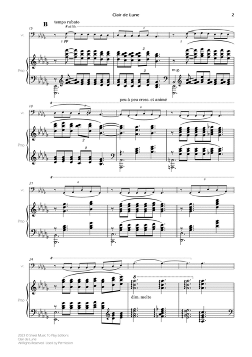 Clair de Lune by Debussy - Cello and Piano (Full Score and Parts) image number null
