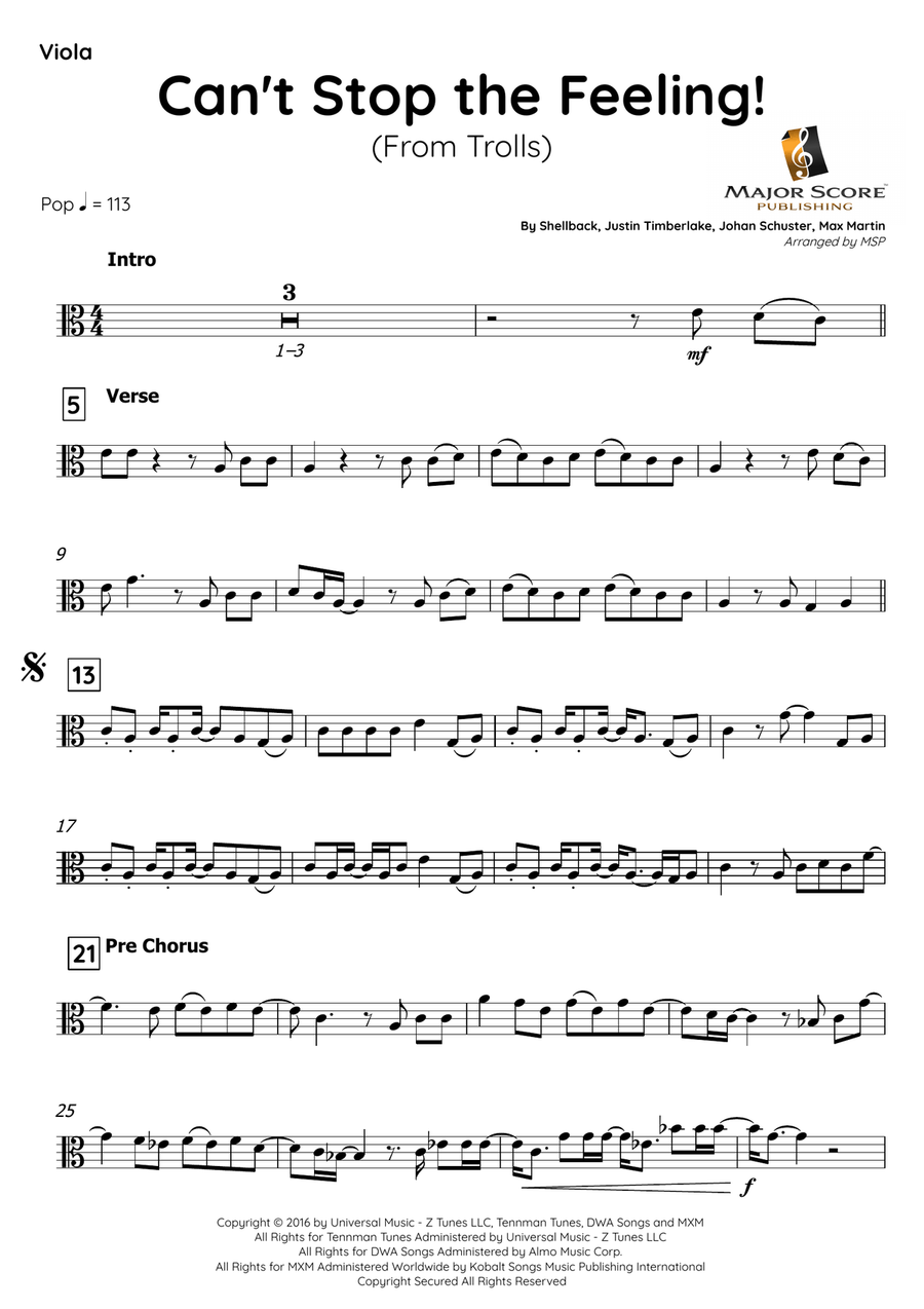 Can't Stop The Feeling! Viola scores gallery preview page 2